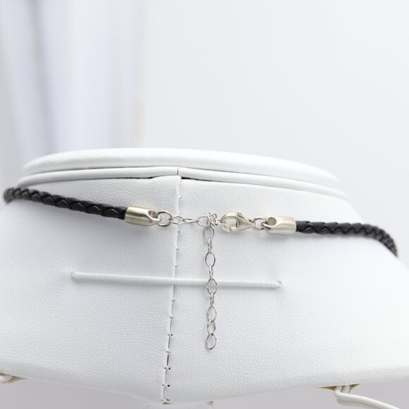 Lapis Lazuli Necklace Natural Stone Pendant 14K Yellow Gold Silver & Leather - Picture 7 of 11